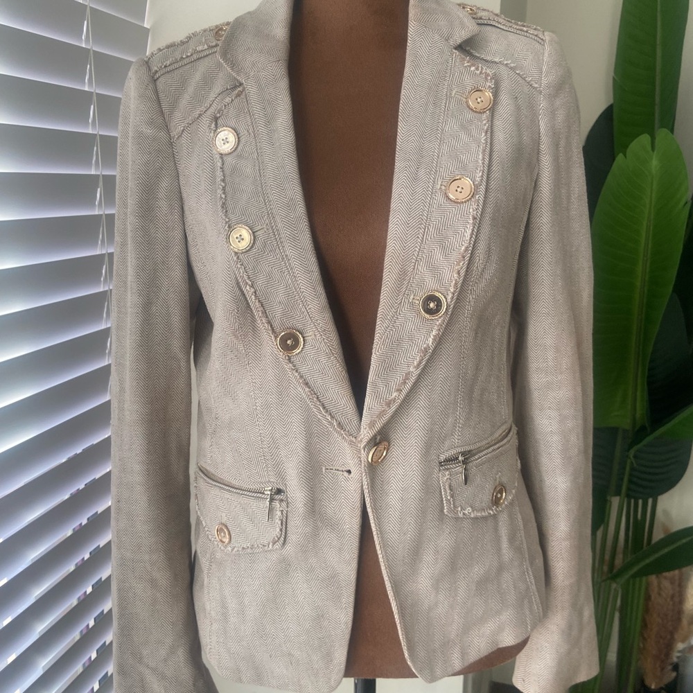 Women's White House Black Market Beige Blazer with Button Accents